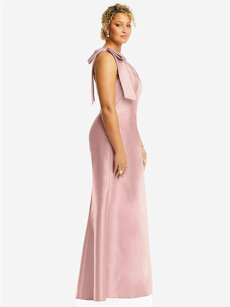 【STYLE: D794】Bow One-Shoulder Satin Trumpet Gown【COLOR: Rose - PANTONE Rose Quartz】