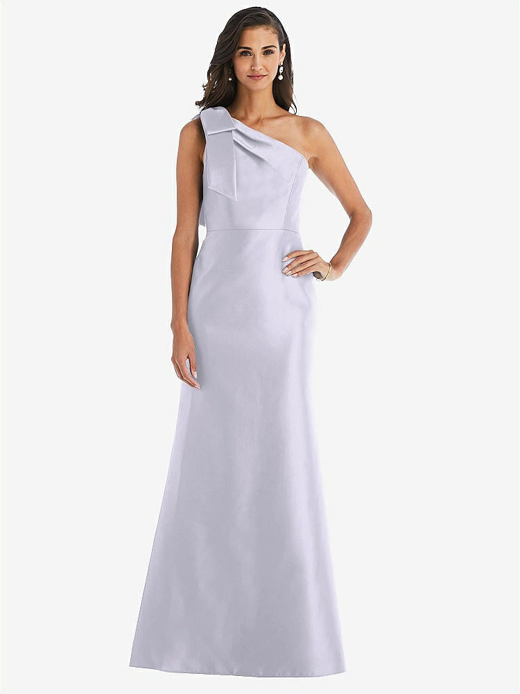 【STYLE: D794】Bow One-Shoulder Satin Trumpet Gown【COLOR: Silver Dove】