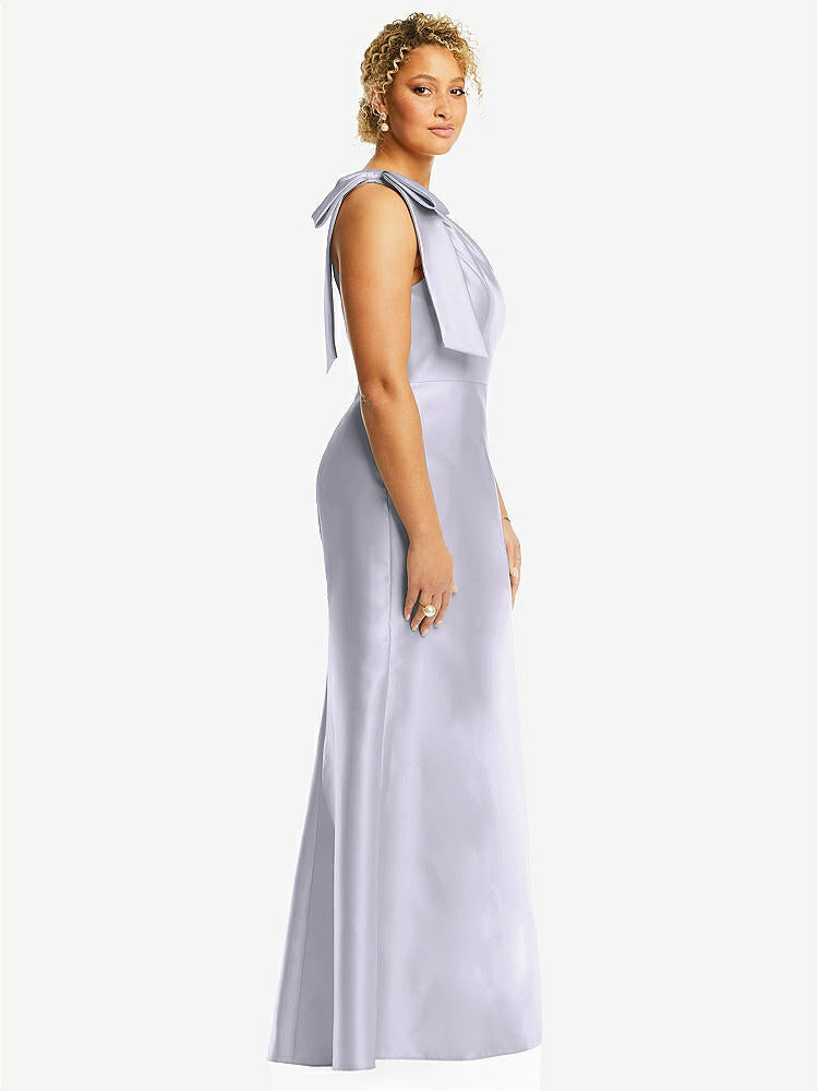 【STYLE: D794】Bow One-Shoulder Satin Trumpet Gown【COLOR: Silver Dove】