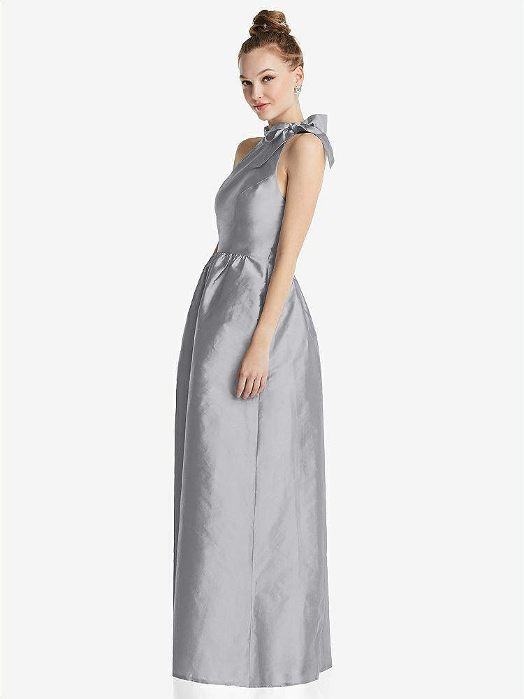 【STYLE: TH076】Bowed High-Neck Full Skirt Maxi Dress with Pockets【COLOR: French Gray】