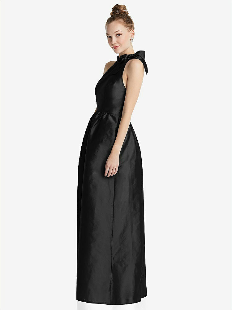 【STYLE: TH076】Bowed High-Neck Full Skirt Maxi Dress with Pockets【COLOR: Black】