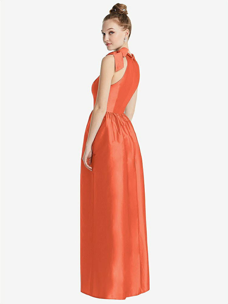 【STYLE: TH076】Bowed High-Neck Full Skirt Maxi Dress with Pockets【COLOR: Fiesta】