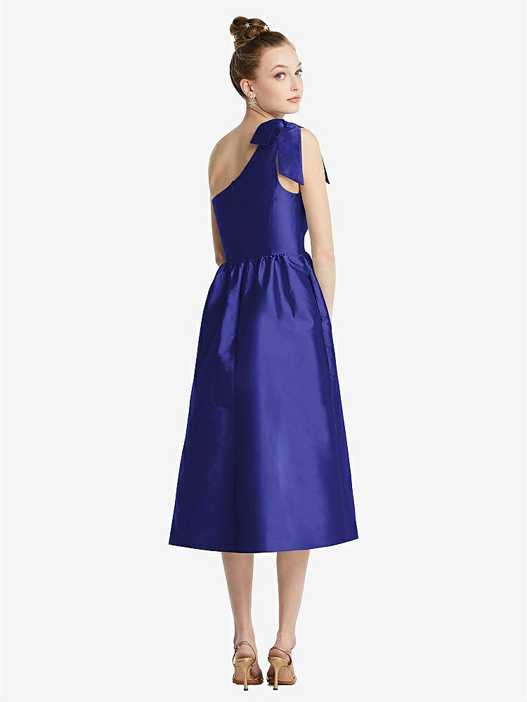 【STYLE: TH079】Bowed One-Shoulder Full Skirt Midi Dress with Pockets【COLOR: Electric Blue】