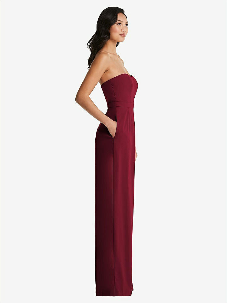 【NEW】【STYLE: 6833】ストラップレス プリーツ フロント ジャンプスーツ ポケット付き【COLOR: Burgundy】【SIZE: 00-30W】