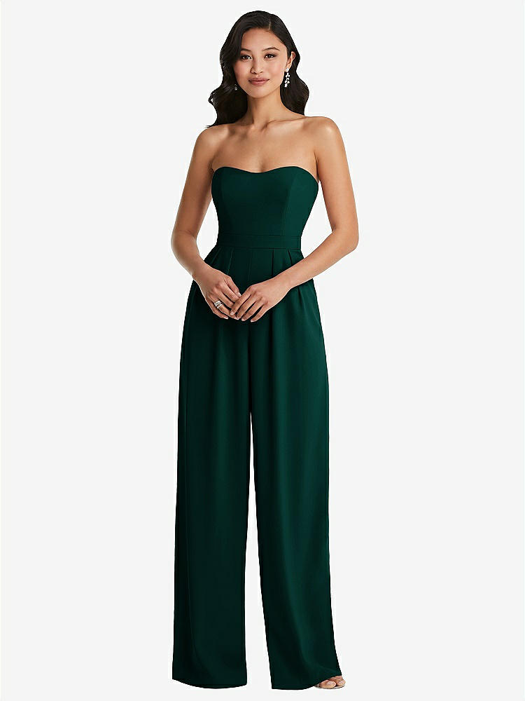 【STYLE: 6833】Strapless Pleated Front Jumpsuit with Pockets【COLOR: Evergreen】