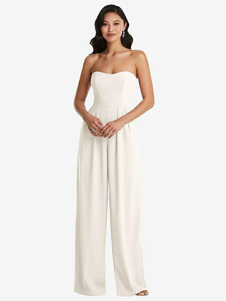 【STYLE: 6833】Strapless Pleated Front Jumpsuit with Pockets【COLOR: Ivory】