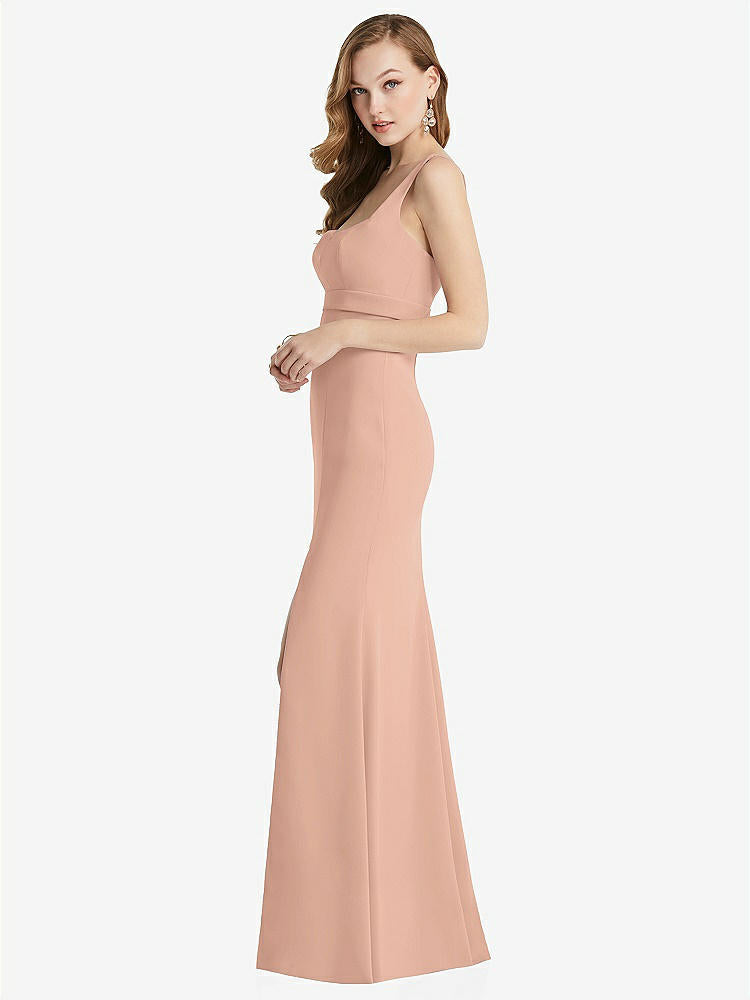 【NEW】【STYLE: 6838】ワイド ストラップ ノッチ 帝国 ウエスト ドレス 前面 スリット【COLOR: Pale Peach】【SIZE: 00-30W】