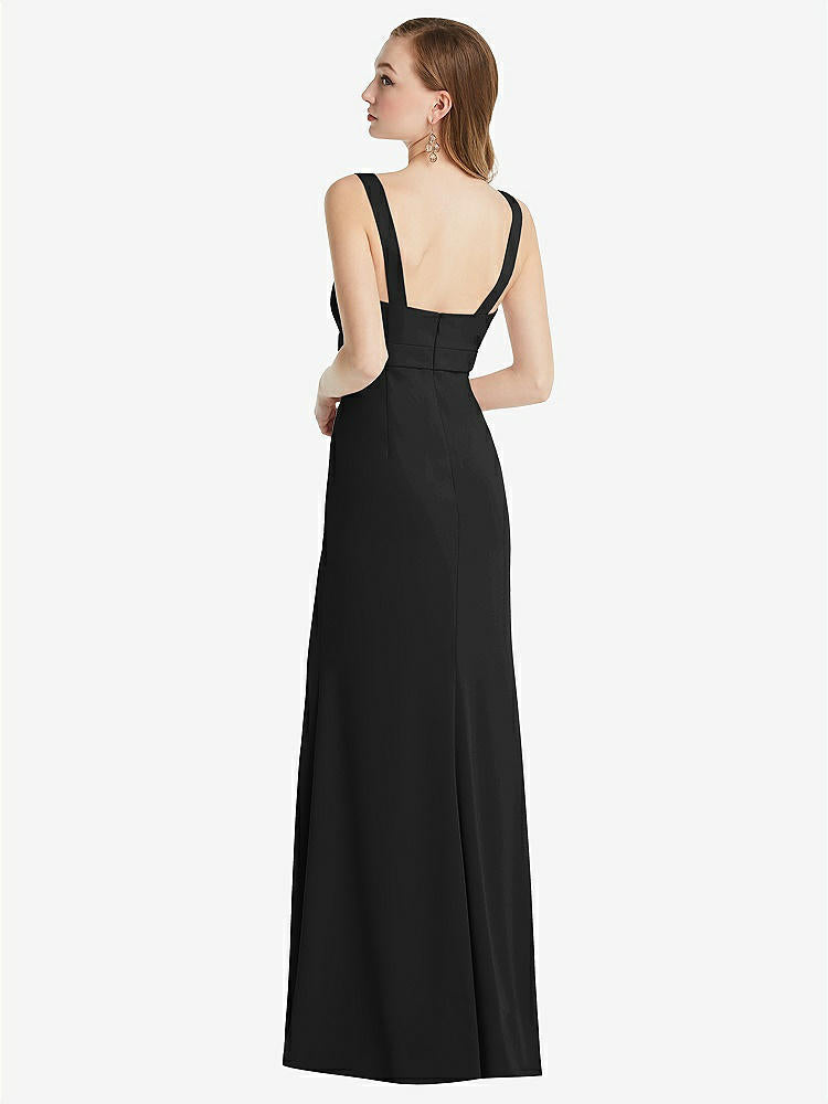 【STYLE: 6838】Wide Strap Notch Empire Waist Dress with Front Slit【COLOR: Black】