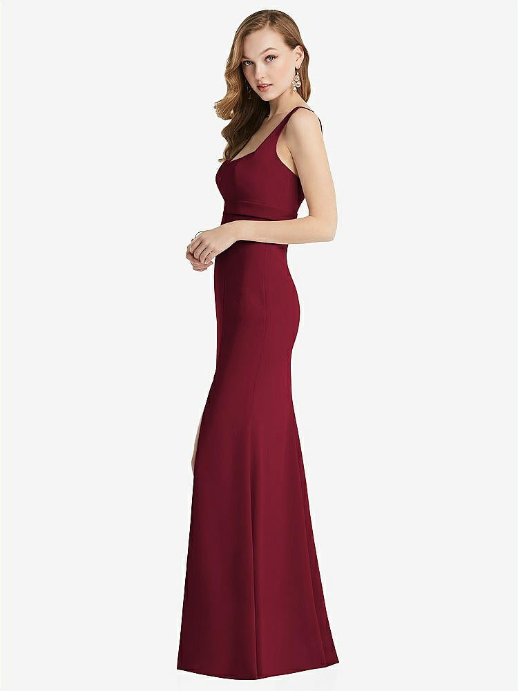 【NEW】【STYLE: 6838】ワイド ストラップ ノッチ 帝国 ウエスト ドレス 前面 スリット【COLOR: Burgundy】【SIZE: 00-30W】
