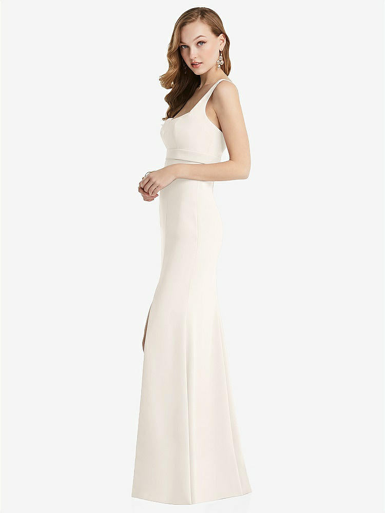 【STYLE: 6838】Wide Strap Notch Empire Waist Dress with Front Slit【COLOR: Ivory】