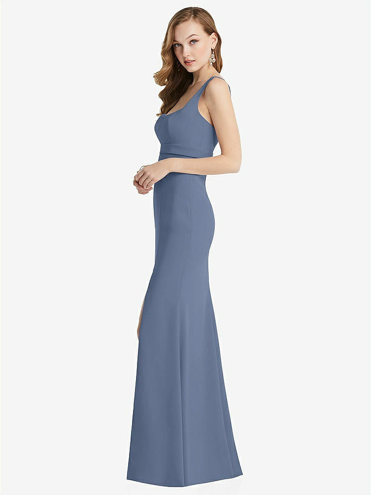 【NEW】【STYLE: 6838】ワイド ストラップ ノッチ 帝国 ウエスト ドレス 前面 スリット【COLOR: Larkspur Blue】【SIZE: 00-30W】