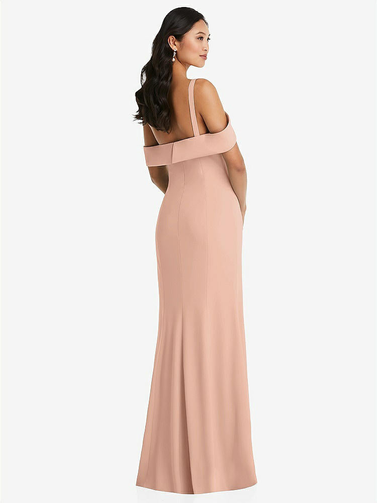 【NEW】【STYLE: 6847】ワンショルダー ドレープ カフ マキシ ドレス 前面 スリット【COLOR: Pale Peach】【SIZE: 00-30W】