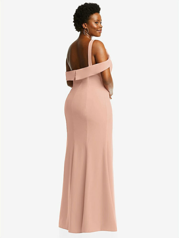 【NEW】【STYLE: 6847】ワンショルダー ドレープ カフ マキシ ドレス 前面 スリット【COLOR: Pale Peach】【SIZE: 00-30W】
