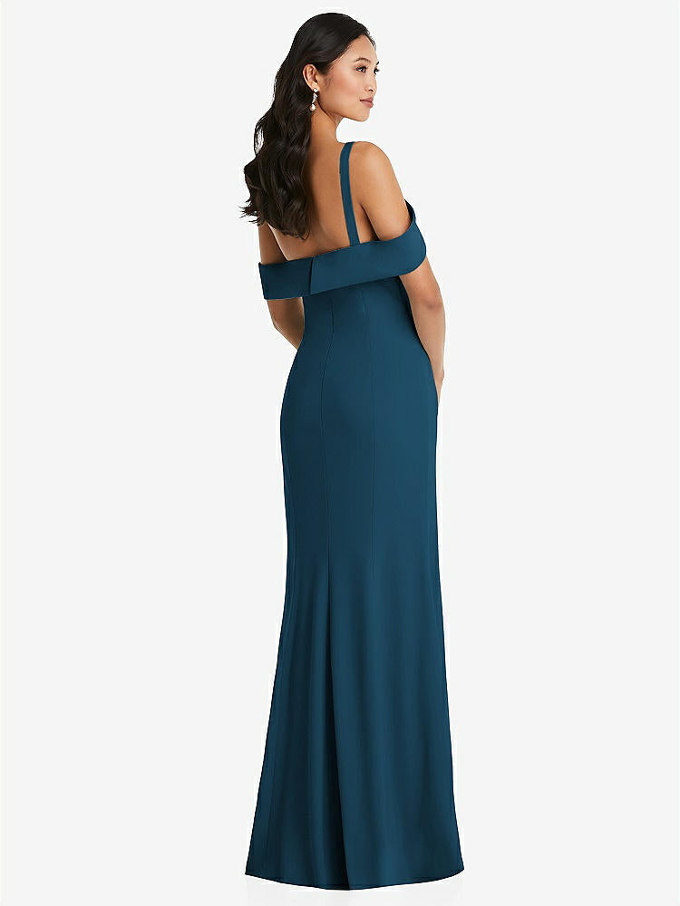 【NEW】【STYLE: 6847】ワンショルダー ドレープ カフ マキシ ドレス 前面 スリット【COLOR: Atlantic Blue】【SIZE: 00-30W】