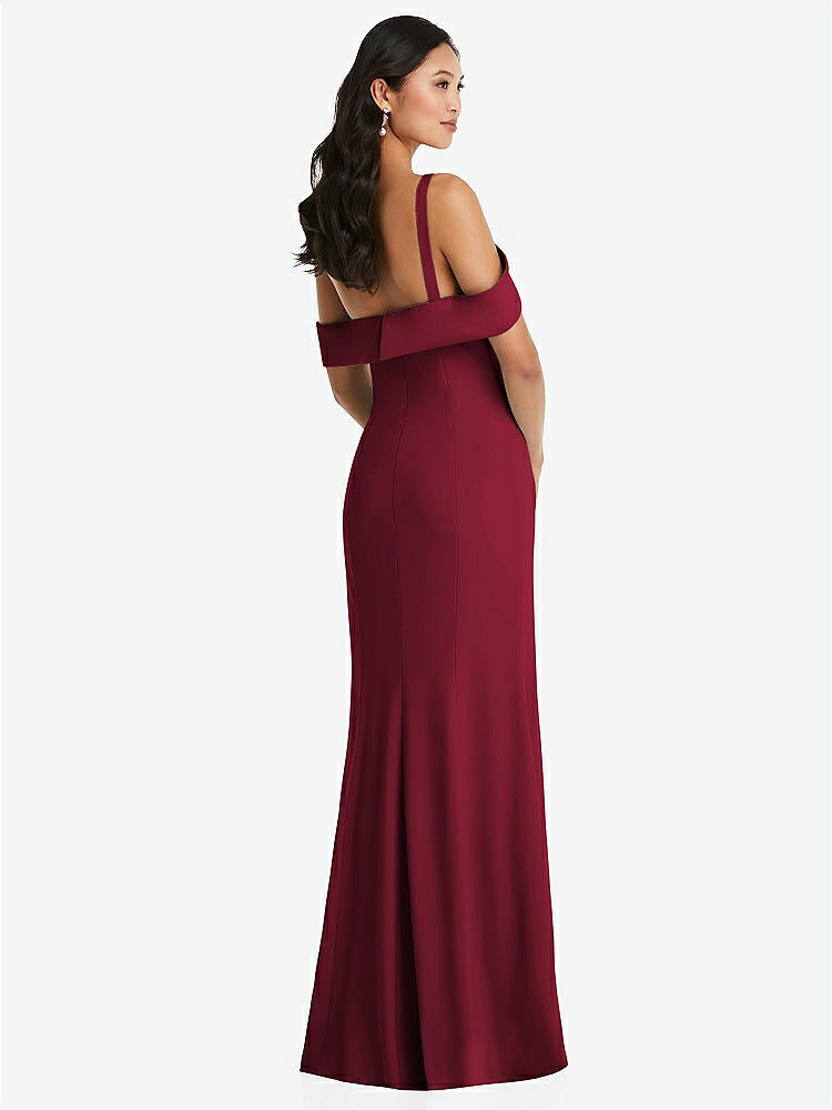 【NEW】【STYLE: 6847】ワンショルダー ドレープ カフ マキシ ドレス 前面 スリット【COLOR: Burgundy】【SIZE: 00-30W】