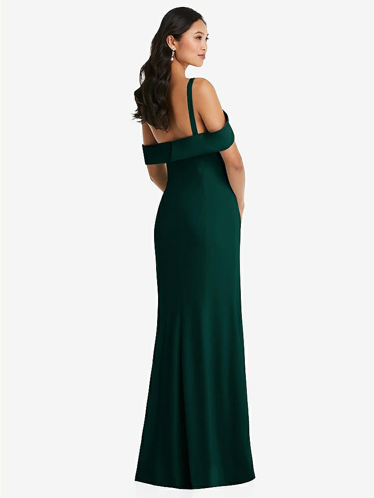 【STYLE: 6847】One-Shoulder Draped Cuff Maxi Dress with Front Slit【COLOR: Evergreen】