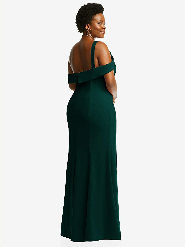 【STYLE: 6847】One-Shoulder Draped Cuff Maxi Dress with Front Slit【COLOR: Evergreen】