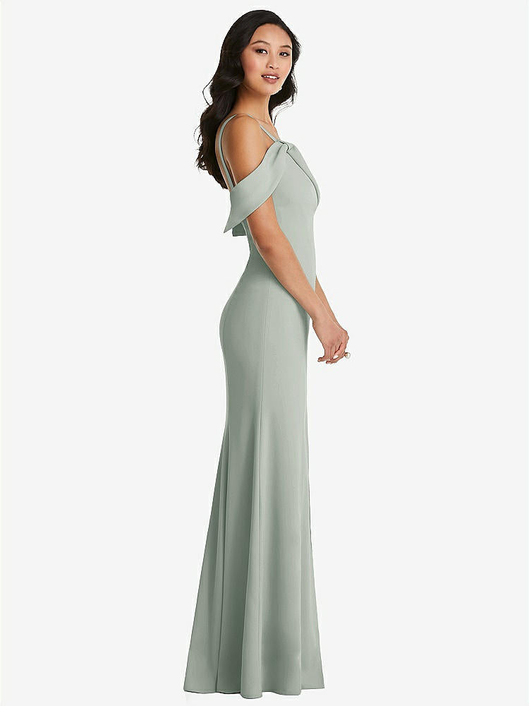 【NEW】【STYLE: 6847】ワンショルダー ドレープ カフ マキシ ドレス 前面 スリット【COLOR: Willow Green】【SIZE: 00-30W】