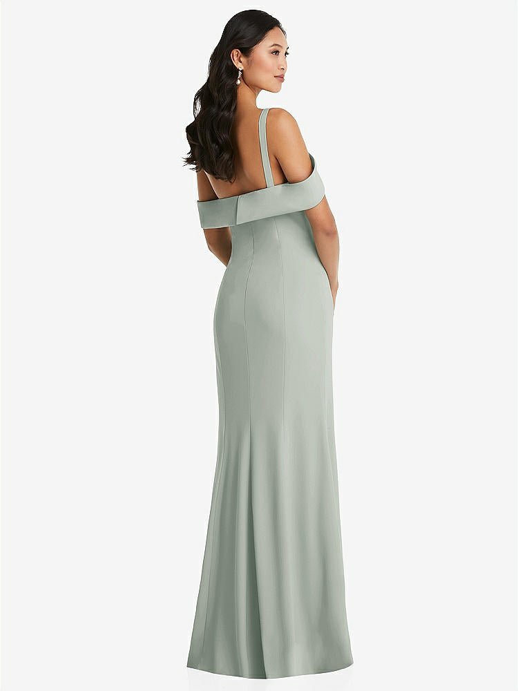 【NEW】【STYLE: 6847】ワンショルダー ドレープ カフ マキシ ドレス 前面 スリット【COLOR: Willow Green】【SIZE: 00-30W】