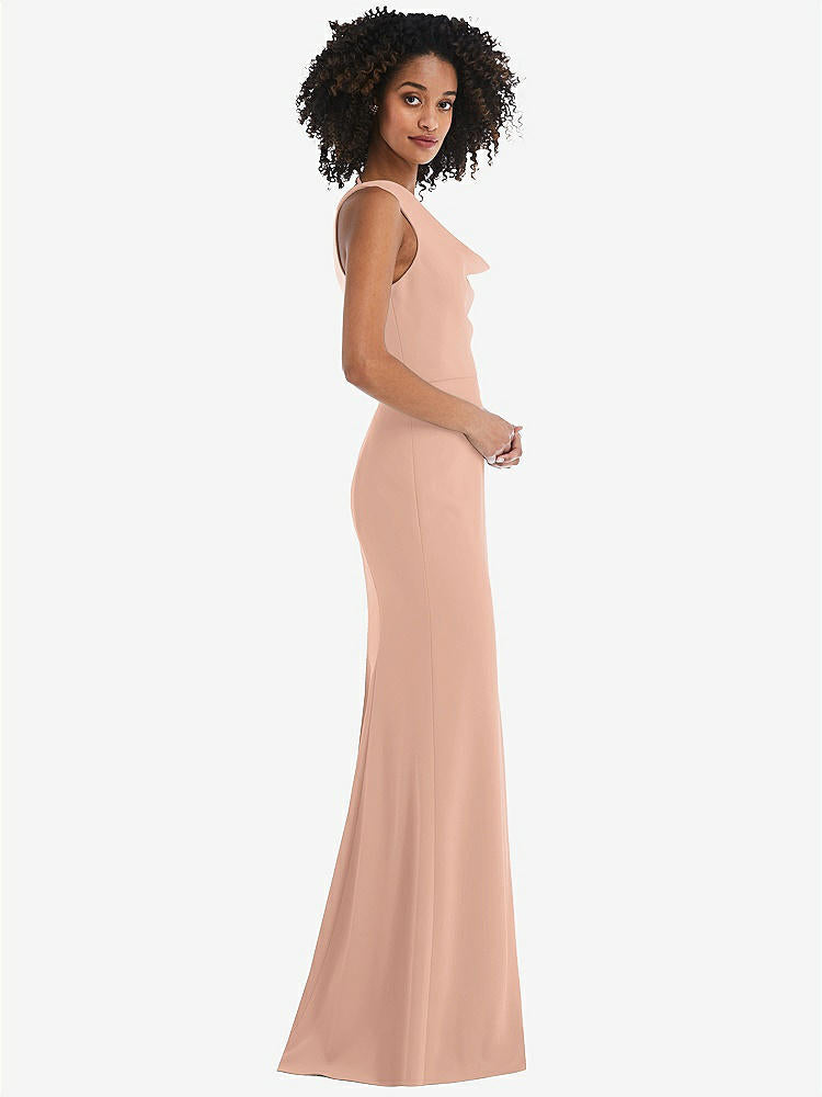 【NEW】【STYLE: 6849】ワンショルダー ドレープ カウルネック マキシ ドレス【COLOR: Pale Peach】【SIZE: 00-30W】