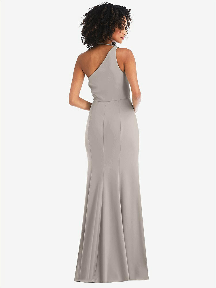 【STYLE: 6849】One-Shoulder Draped Cowl-Neck Maxi Dress【COLOR: Taupe】