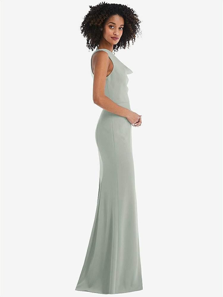 【STYLE: 6849】One-Shoulder Draped Cowl-Neck Maxi Dress【COLOR: Willow Green】