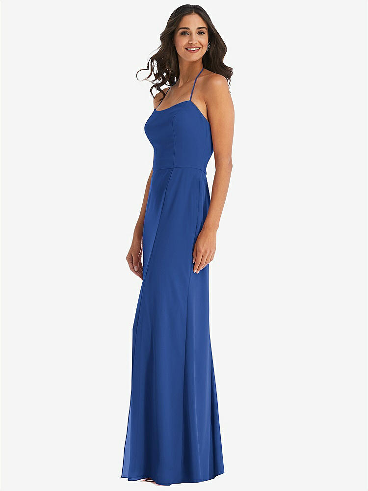 【STYLE: 1543】Spaghetti Strap Tie Halter Backless Trumpet Gown【COLOR: Classic Blue】