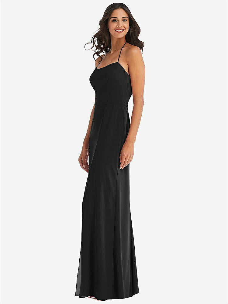 【STYLE: 1543】Spaghetti Strap Tie Halter Backless Trumpet Gown【COLOR: Black】