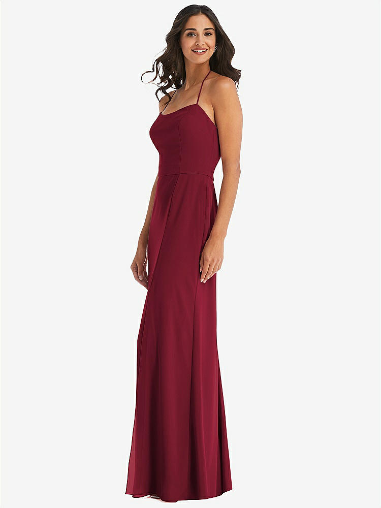 【STYLE: 1543】Spaghetti Strap Tie Halter Backless Trumpet Gown【COLOR: Burgundy】