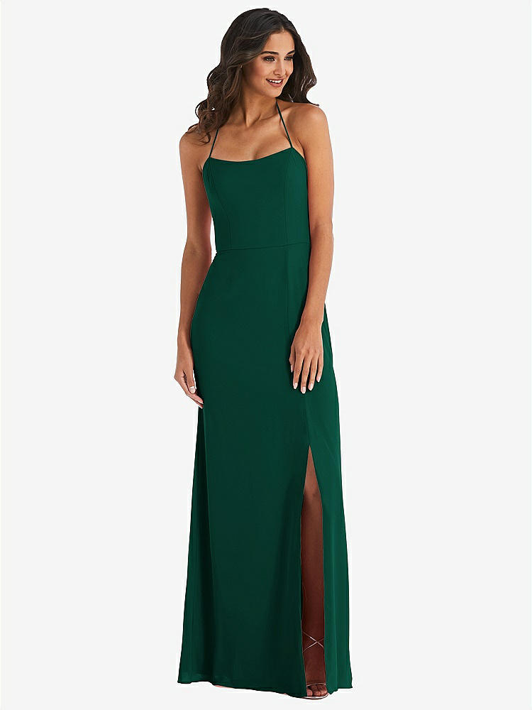 【STYLE: 1543】Spaghetti Strap Tie Halter Backless Trumpet Gown【COLOR: Hunter Green】