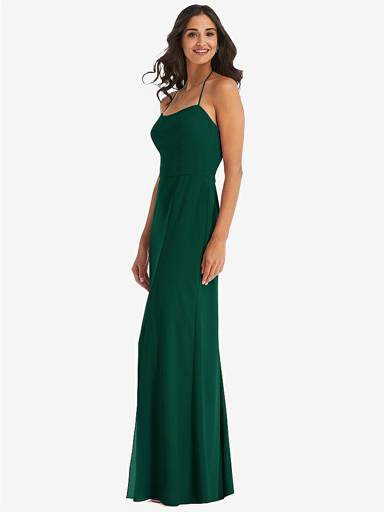 【STYLE: 1543】Spaghetti Strap Tie Halter Backless Trumpet Gown【COLOR: Hunter Green】