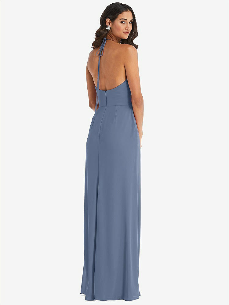 【STYLE: 1543】Spaghetti Strap Tie Halter Backless Trumpet Gown【COLOR: Larkspur Blue】