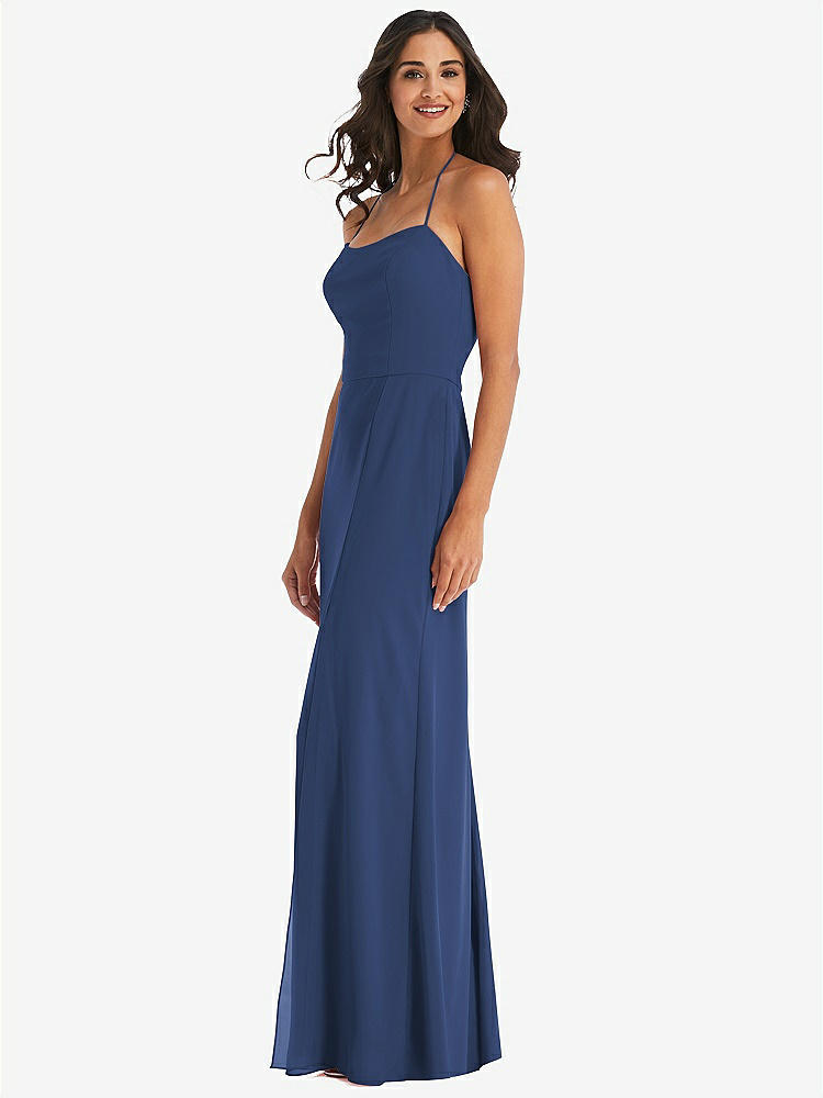 【STYLE: 1543】Spaghetti Strap Tie Halter Backless Trumpet Gown【COLOR: Sailor】