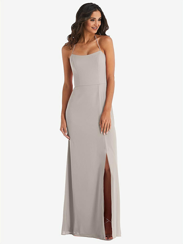 【STYLE: 1543】Spaghetti Strap Tie Halter Backless Trumpet Gown【COLOR: Taupe】