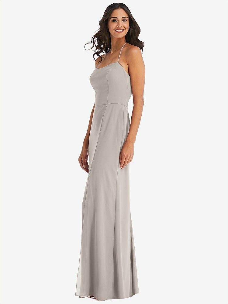 【STYLE: 1543】Spaghetti Strap Tie Halter Backless Trumpet Gown【COLOR: Taupe】