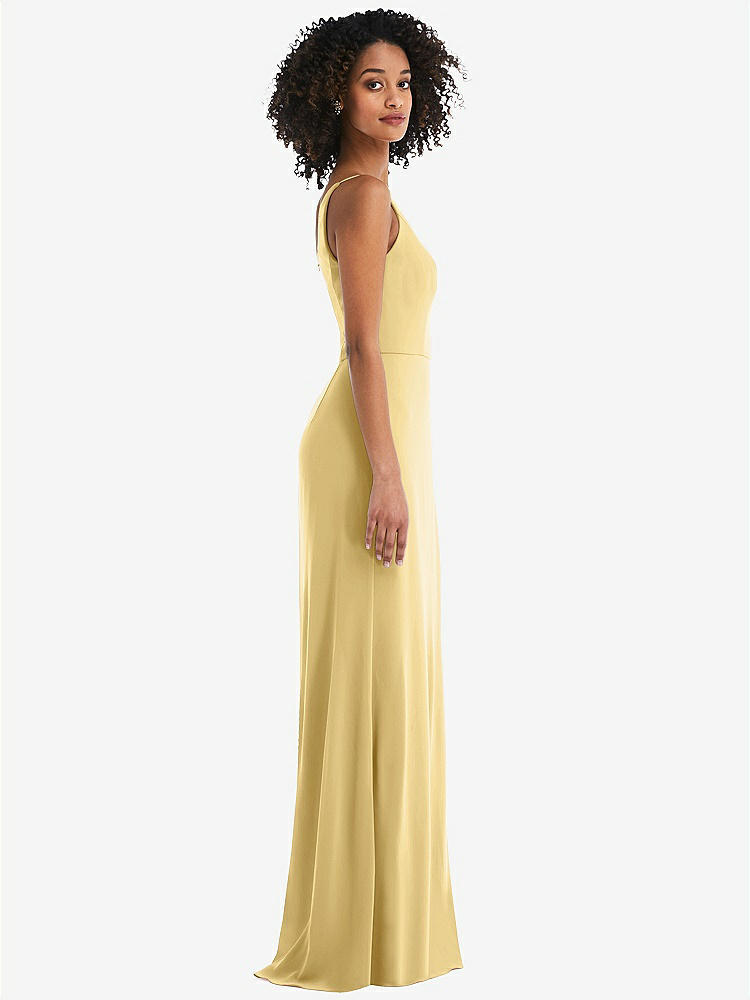【STYLE: 1544】Skinny One-Shoulder Trumpet Gown with Front Slit【COLOR: Buttercup】