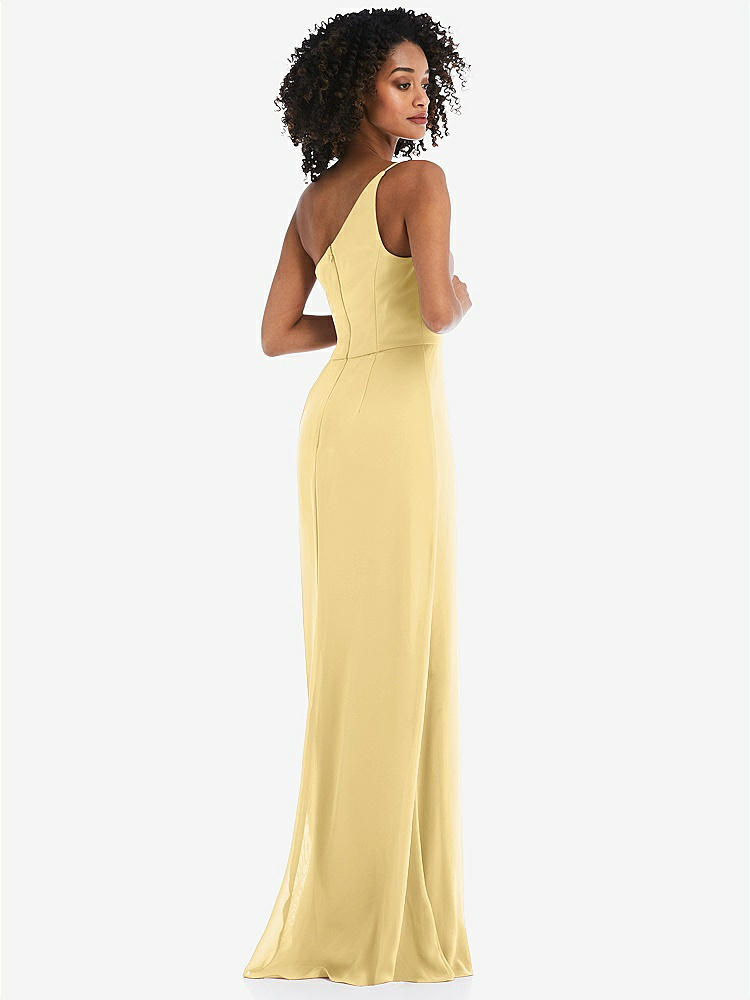 【STYLE: 1544】Skinny One-Shoulder Trumpet Gown with Front Slit【COLOR: Buttercup】