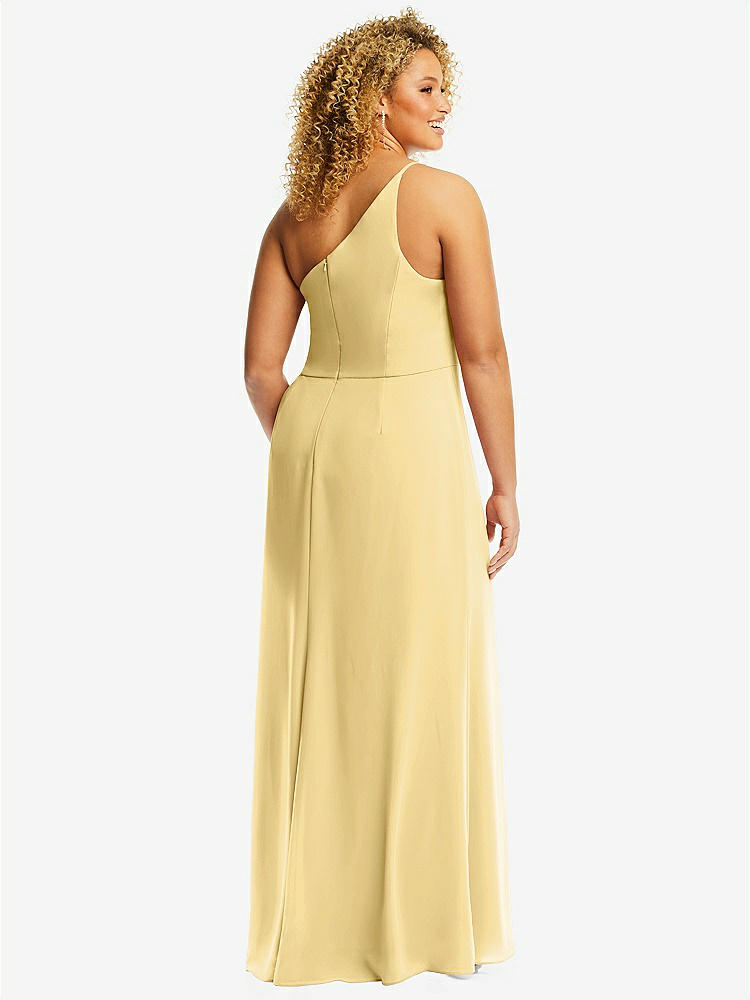 【STYLE: 1544】Skinny One-Shoulder Trumpet Gown with Front Slit【COLOR: Buttercup】