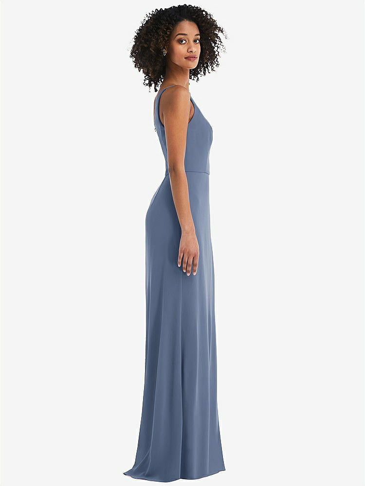 【STYLE: 1544】Skinny One-Shoulder Trumpet Gown with Front Slit【COLOR: Larkspur Blue】