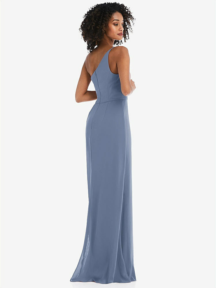 【STYLE: 1544】Skinny One-Shoulder Trumpet Gown with Front Slit【COLOR: Larkspur Blue】