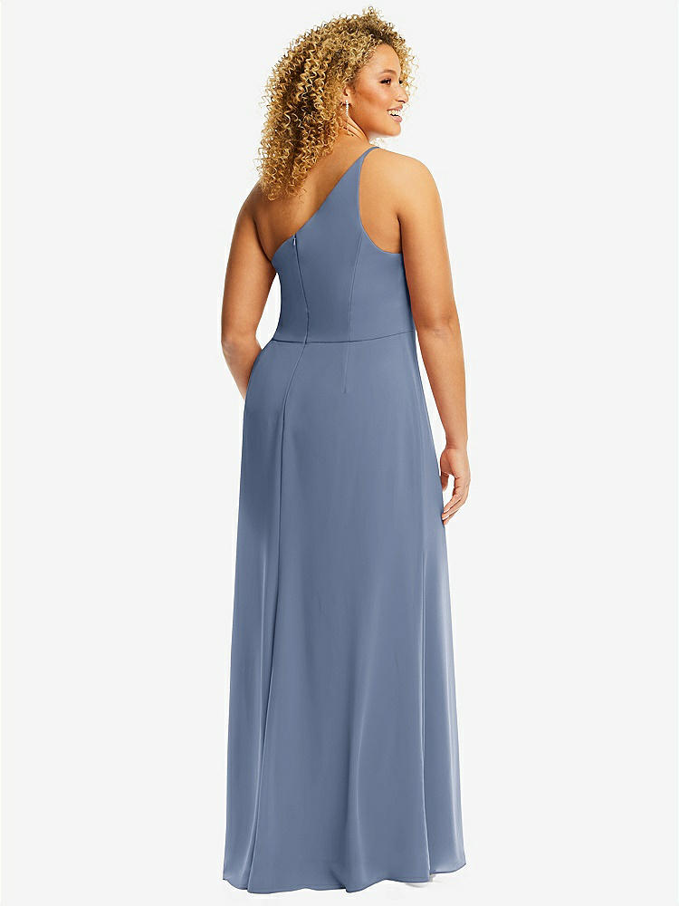 【STYLE: 1544】Skinny One-Shoulder Trumpet Gown with Front Slit【COLOR: Larkspur Blue】