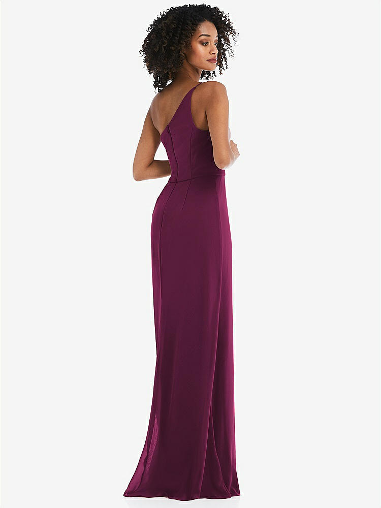 【STYLE: 1544】Skinny One-Shoulder Trumpet Gown with Front Slit【COLOR: Ruby】
