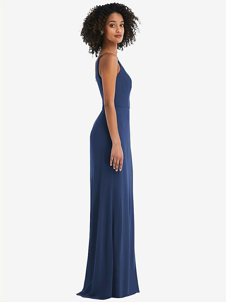 【STYLE: 1544】Skinny One-Shoulder Trumpet Gown with Front Slit【COLOR: Sailor】