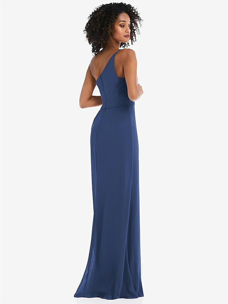 【STYLE: 1544】Skinny One-Shoulder Trumpet Gown with Front Slit【COLOR: Sailor】