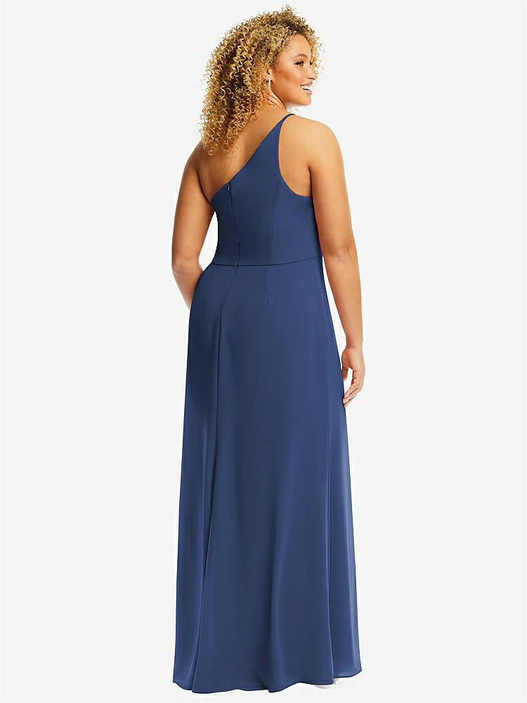 【STYLE: 1544】Skinny One-Shoulder Trumpet Gown with Front Slit【COLOR: Sailor】