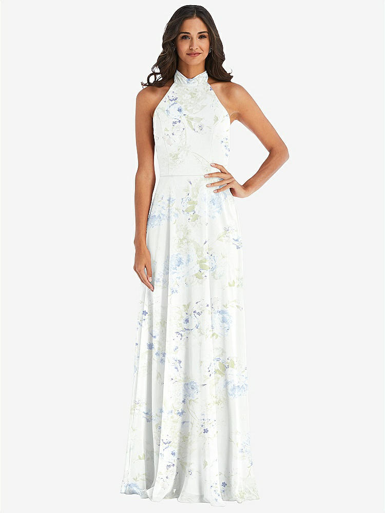 【STYLE: 1545】High Neck Halter Backless Maxi Dress【COLOR: Bleu Garden】