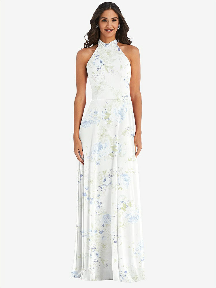 【STYLE: 1545】High Neck Halter Backless Maxi Dress【COLOR: Bleu Garden】