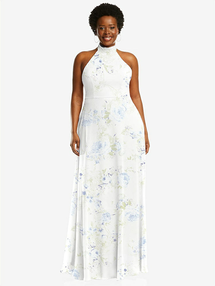 【STYLE: 1545】High Neck Halter Backless Maxi Dress【COLOR: Bleu Garden】