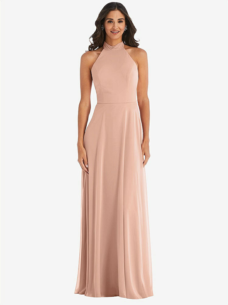 【NEW】【STYLE: 1545】高 首 ホルター バックレス マキシ ドレス【COLOR: Pale Peach】【SIZE: 00-30W】