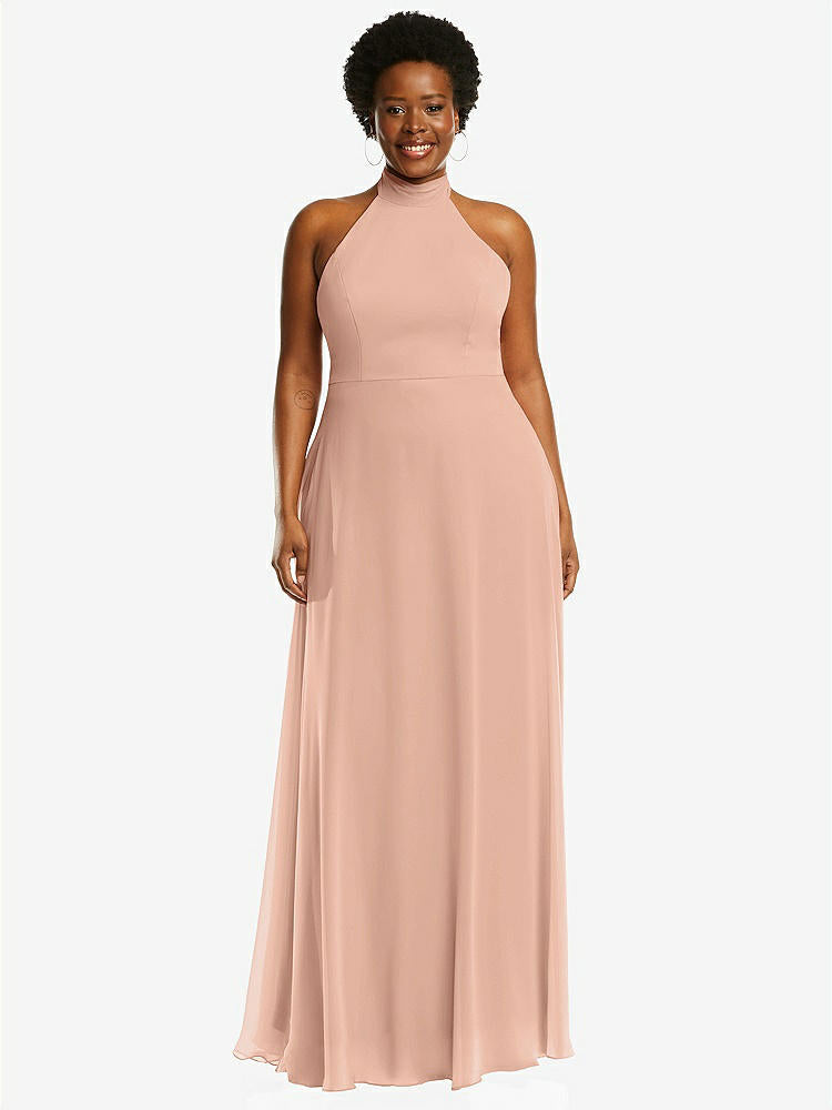 【NEW】【STYLE: 1545】高 首 ホルター バックレス マキシ ドレス【COLOR: Pale Peach】【SIZE: 00-30W】